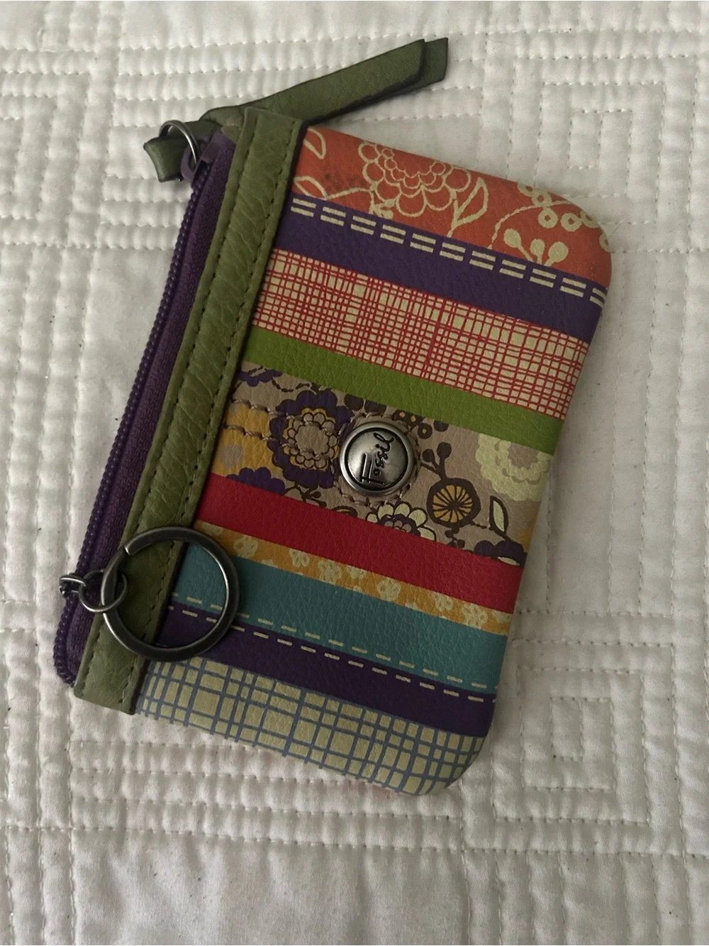 Fossil Striped Multicolor Key Coin Card Pouch with Purple Trim - Picture 5 of 7